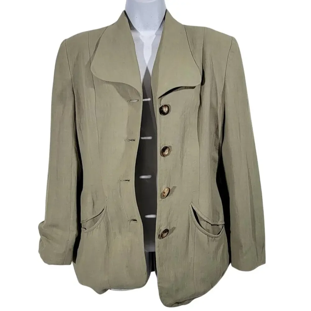 Ann Taylor Luciano Tempesta Size 10 Blazer Jacket‎ Beige Linen Blend Made USA